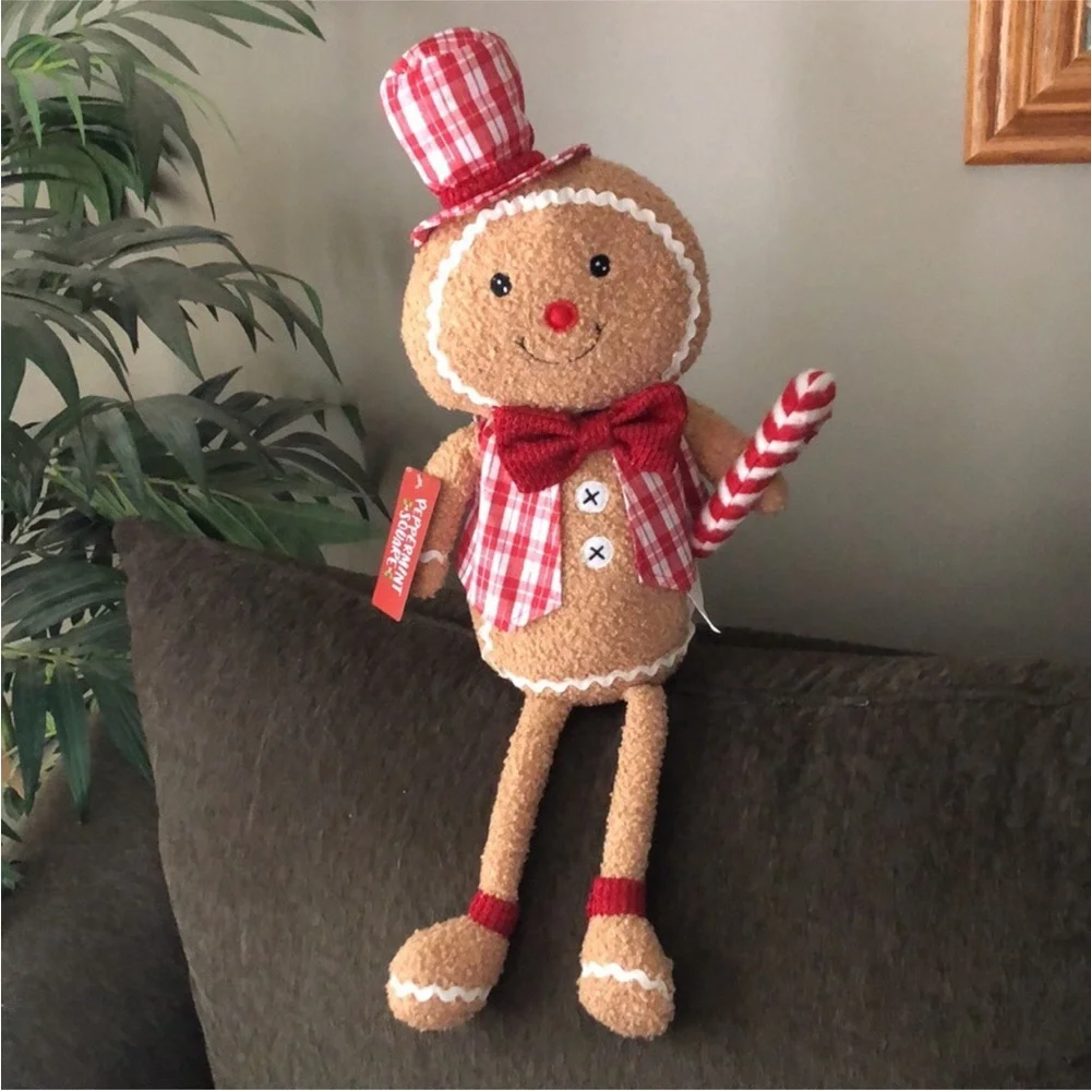 Plaid Gingerbread Man Plush Shelf Sitter Christmas Holiday Home Decor NEW